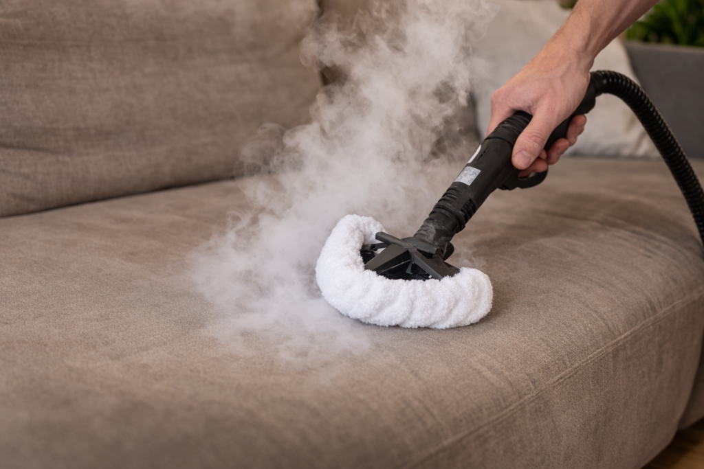 Polsterreinigung Stuttgart mit Trockendampf 170°C – Sofa chemikalienfrei reinigen | FilderGlanz